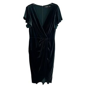 Lauren Ralph Lauren Velvet Dress Flutter-Sleeve Cocktail in Pine Green size 10